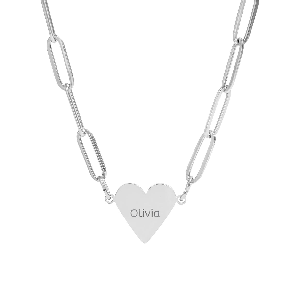 Personalized Paperclip Heart Necklace – Custom Engraved Name Jewelry