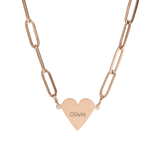 Personalized Paperclip Heart Necklace – Custom Engraved Name Jewelry